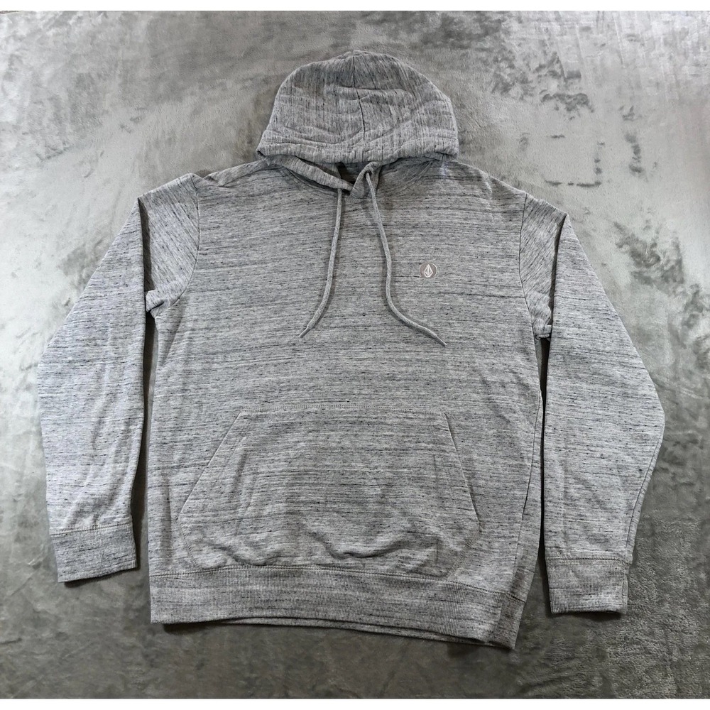 Volcom Hoodie Mens Medium Gray Heather Logo Pullover Kangaroo Fleece Sweatshirt